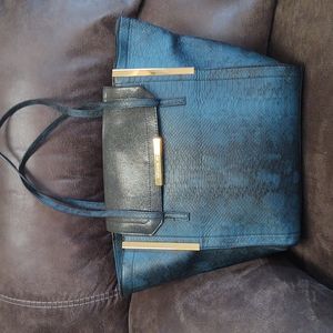 ANTONIO MELANI Blue and Black Tote with Gold Accents